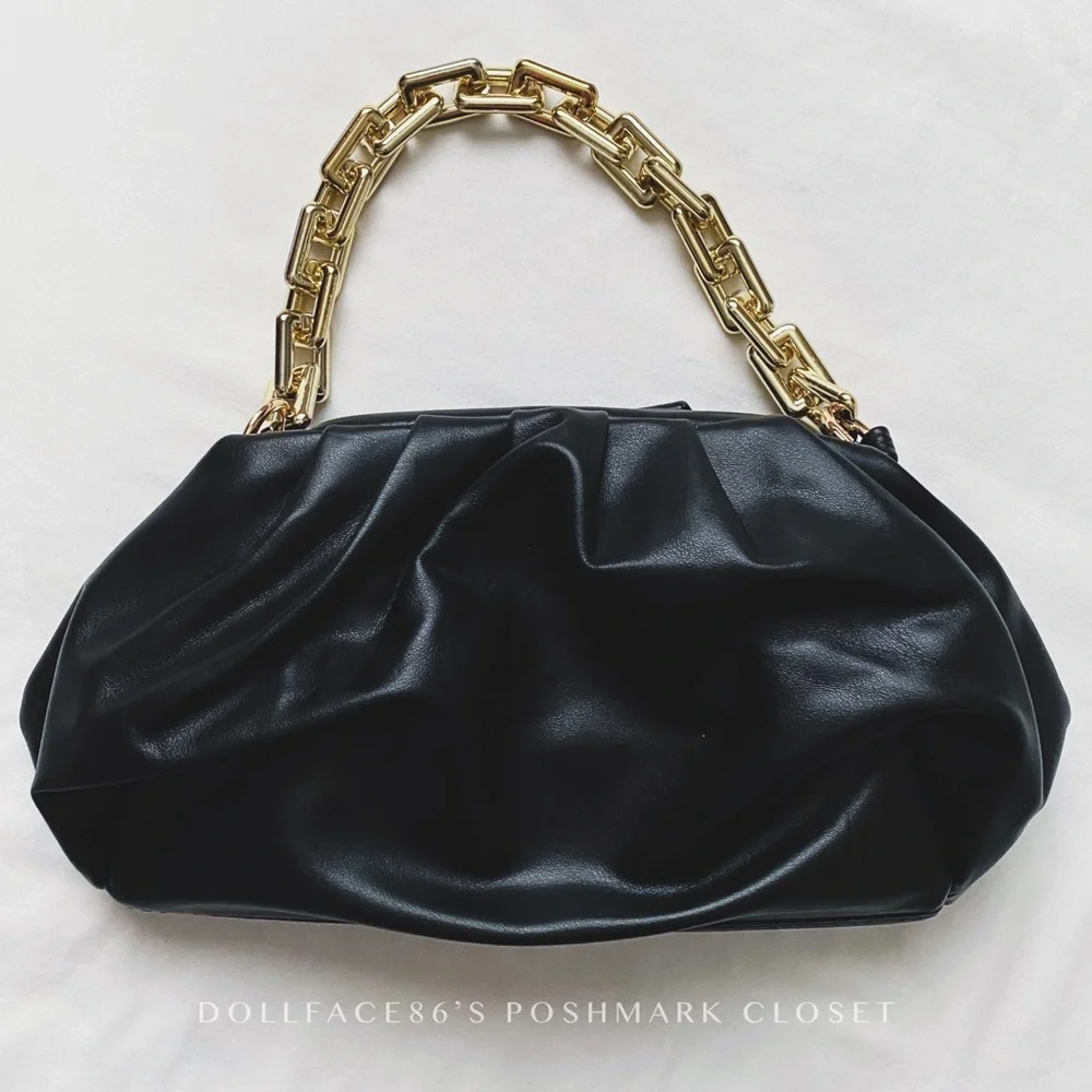 Chunky Gold Chain Faux Leather Clutch
